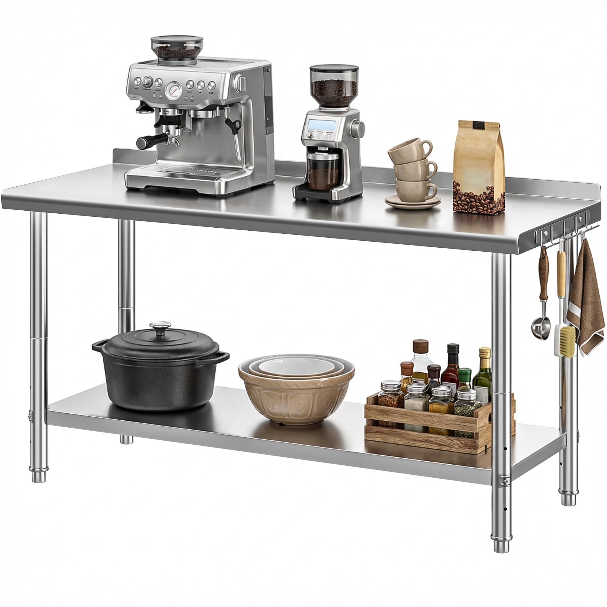 60x24in Stainless Steel Table, NSF Metal Prep Worktable with Backsplash for Kitchen Restaurant Hotel Garage Warehouse Home