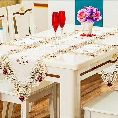 Miniatura 8 de LeLehome - Mantel de encaje bordado con flores color café