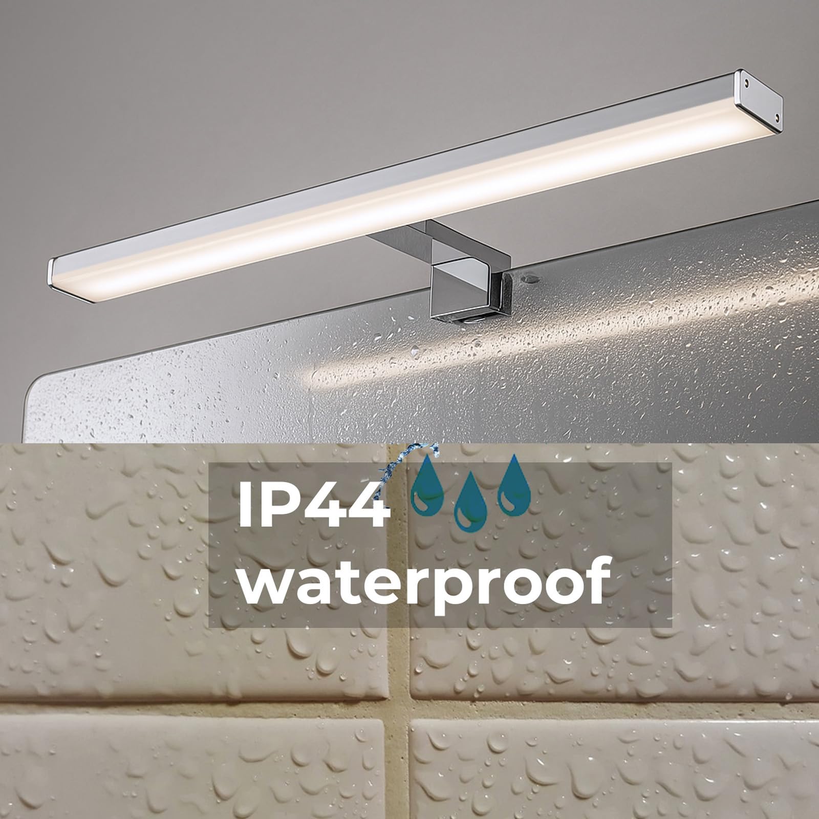 Alpinaluz Lampa ścienna LED do lustra łazienkowego, neutralne białe światło, 4000 K, IP44, aluminiowa obudowa i chromowany uchwyt z poliwęglanu, montaż na ścianie lub szafce (50 cm, 12 W)