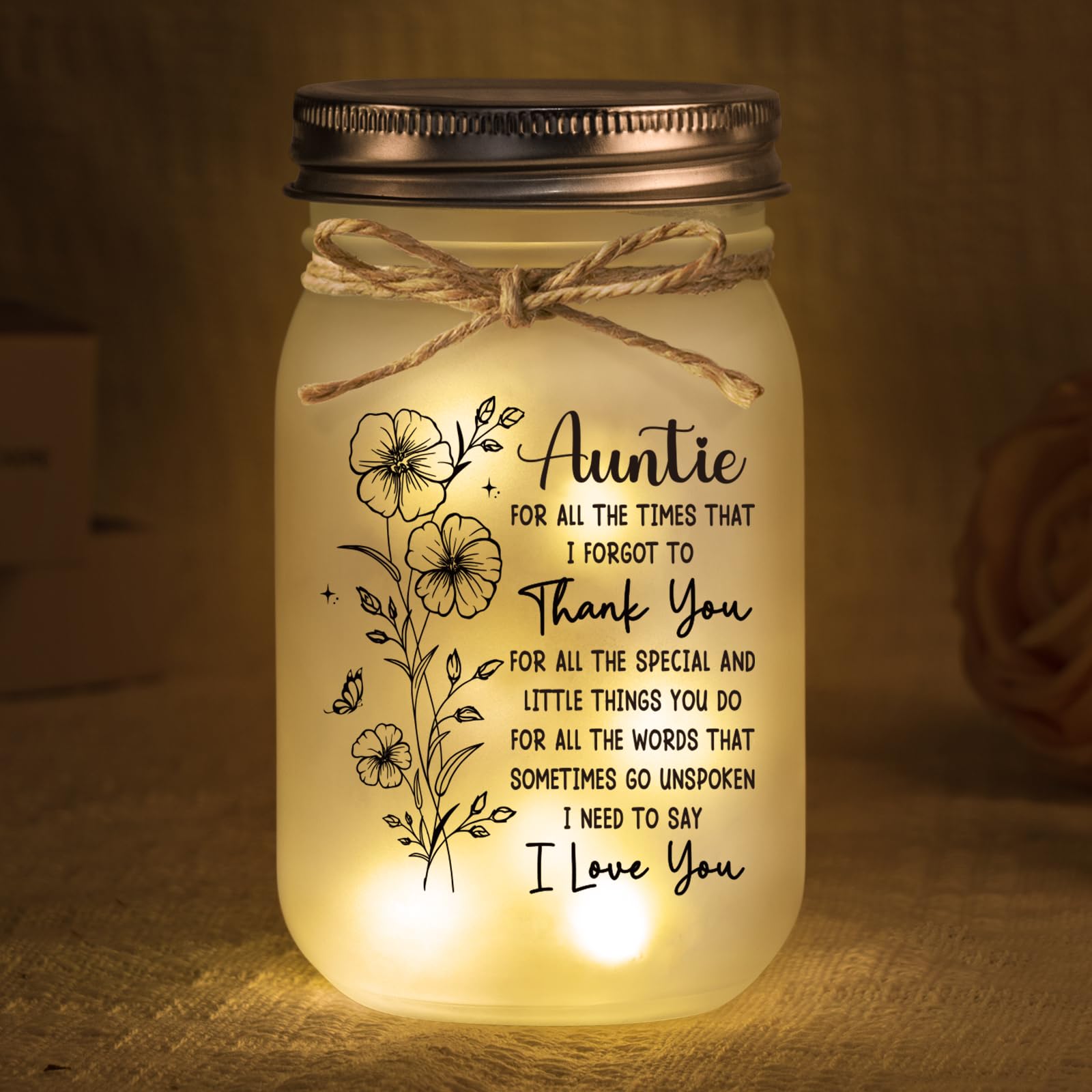 Juratar Auntie Gifts, Auntie Birthday Gifts, Mason Jar Night Lights for Aunty Aunt, Best Aunty Birthday Gift from Niece Nephew, Presents for Aunt on Mothers Day Thanksgiving Christmas
