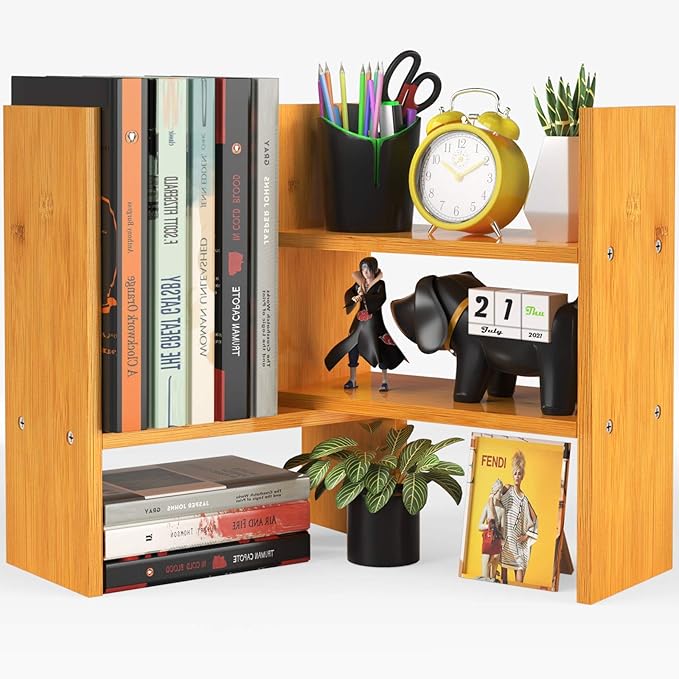 Pipishell Bamboo Desktop Bookshelf Organizer, Large Office