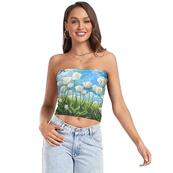 JUZIHAI Beautiful White Tulips Women's Tube Tops Cute Trendy