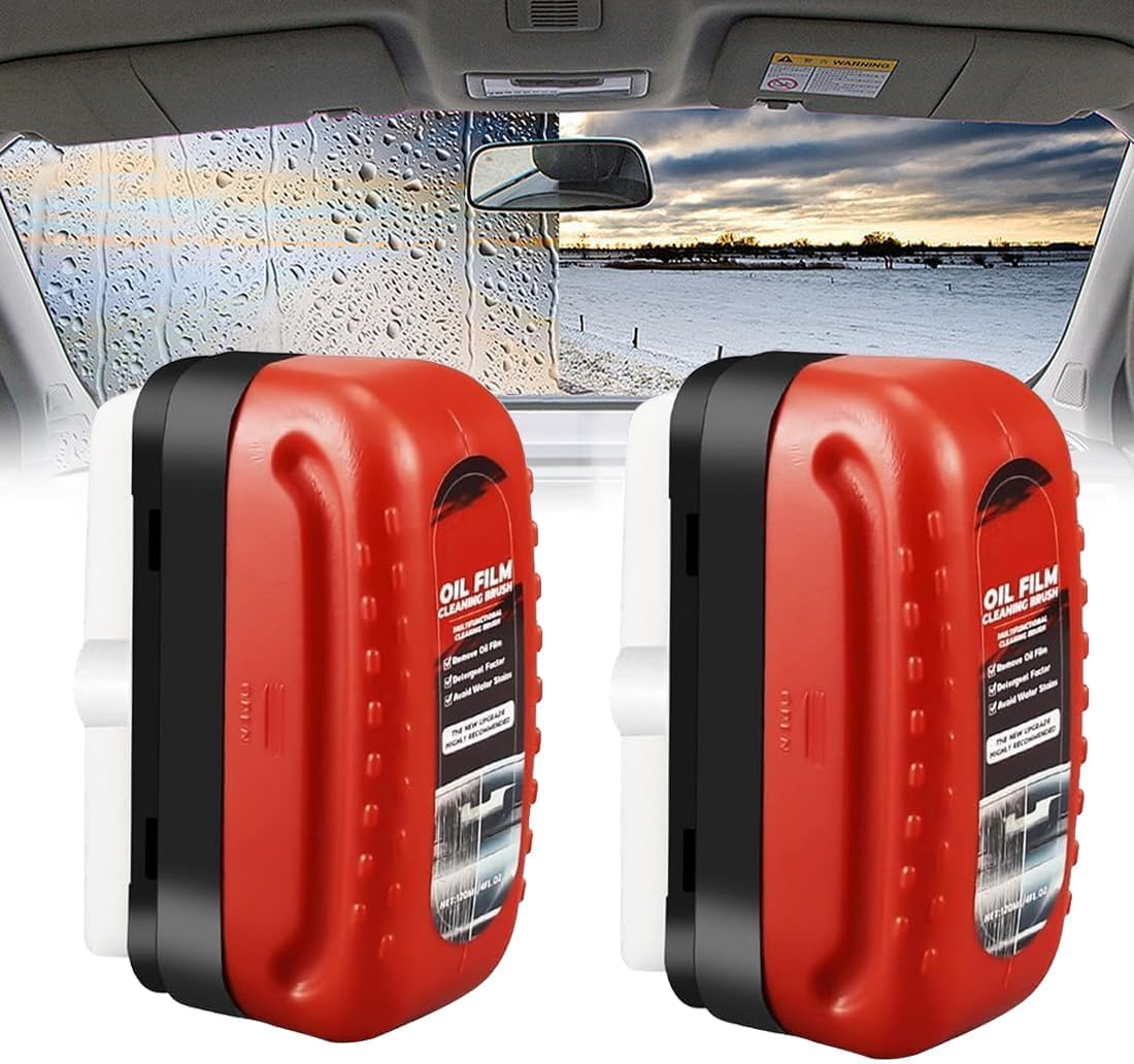 Glass Cleaning Board, Automotive Oil Film Cleaning Brush Oil Film Brush, Car Window Cleaner, Easily Restore Glass Clarity, Enhance Visual Effect of Automotive Windshield (Pack 2/Red)