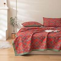 Vista 18 de Manta de 100% Algodón Muslin Jacquard con Estampado Floral Bohemio Mandala, Manta Suave para Cama 3 Capas Reversible Cubrecama Transpirable y Ligera