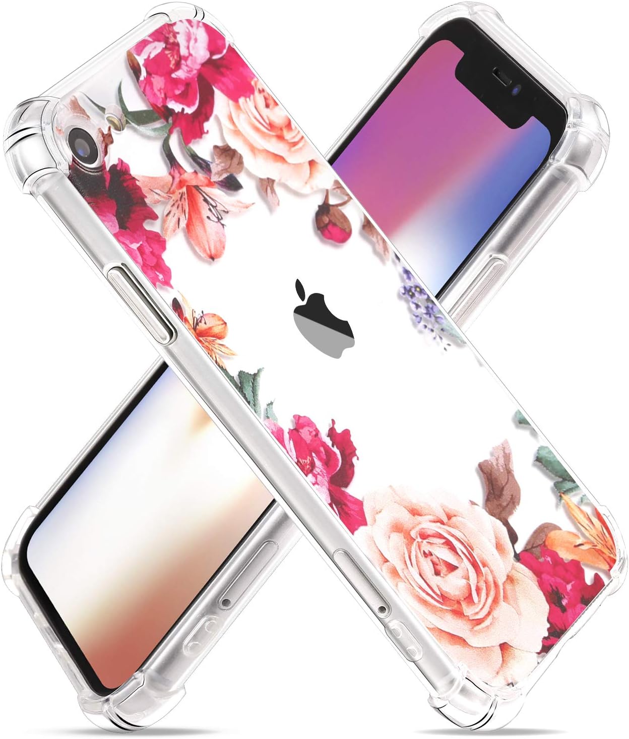 LTWQLing Clear Flower iPhone SE 2020 Case/iPhone 8 Case/iPhone 7 Case, Soft TPU Silicone Ultra-Thin Slim Fit Transparent Woman Flowers Flexible Cover for 4.7" iPhone SE2/7/8(Peony)