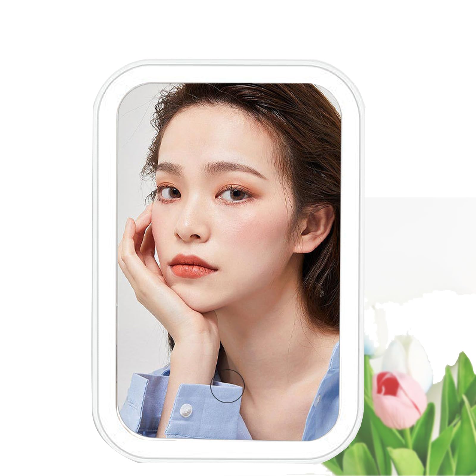 Ovker Espejo de maquillaje con iluminación LED, espejo de afeitado con iluminación antideslumbrante, 3 colores de luz, brillo regulable e interruptor táctil para el hogar y el maquillaje de viaje