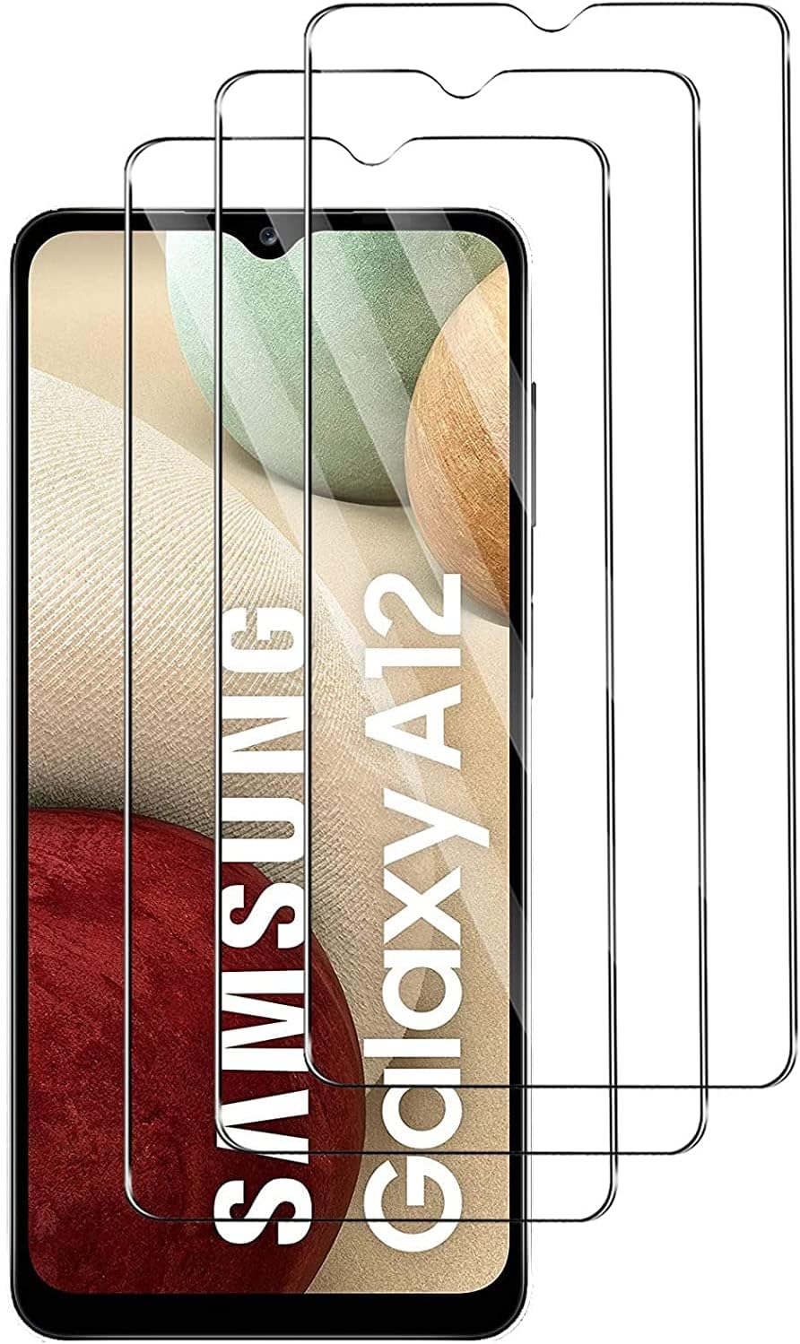 Tempered Glass Screen Protector for Samsung Galaxy A12, Pack of 3, 9H Hardness, Anti-Scratch, Anti-Oil, Anti-Bubble for Samsung Galaxy A12