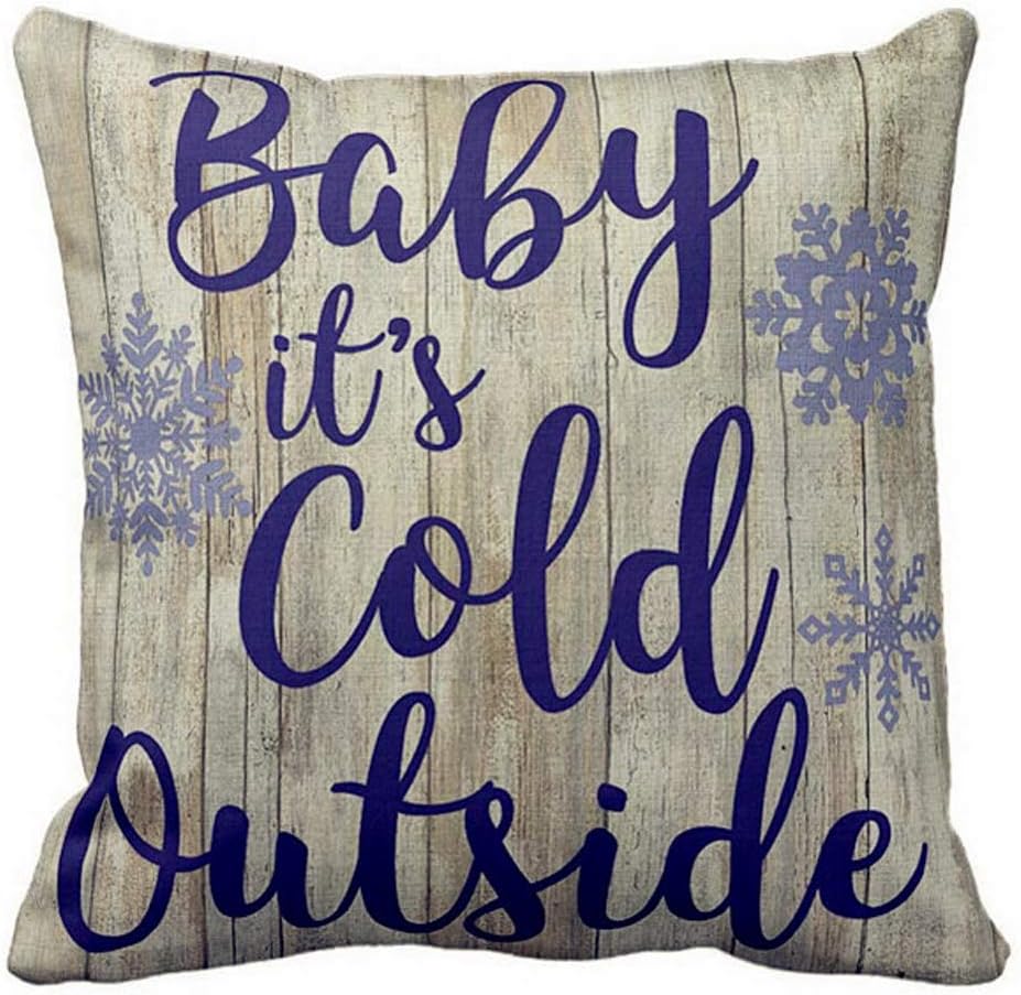 Asamour Vintage Xmas Quotes with Snowflake Cotton Linen Throw Pillow Case Home Decorative Cushion Cover for Sofa Couch Bedding 18x18 Inches (Baby Itโs Cold Outside B)