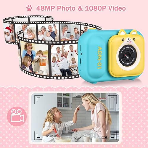 Miniatura 6 de Andoer Cámara digital 1080P para niños, mini cámara de video para niños, pantalla IPS de 48 MP, 2.4 pulgadas, batería integrada con tarjeta de