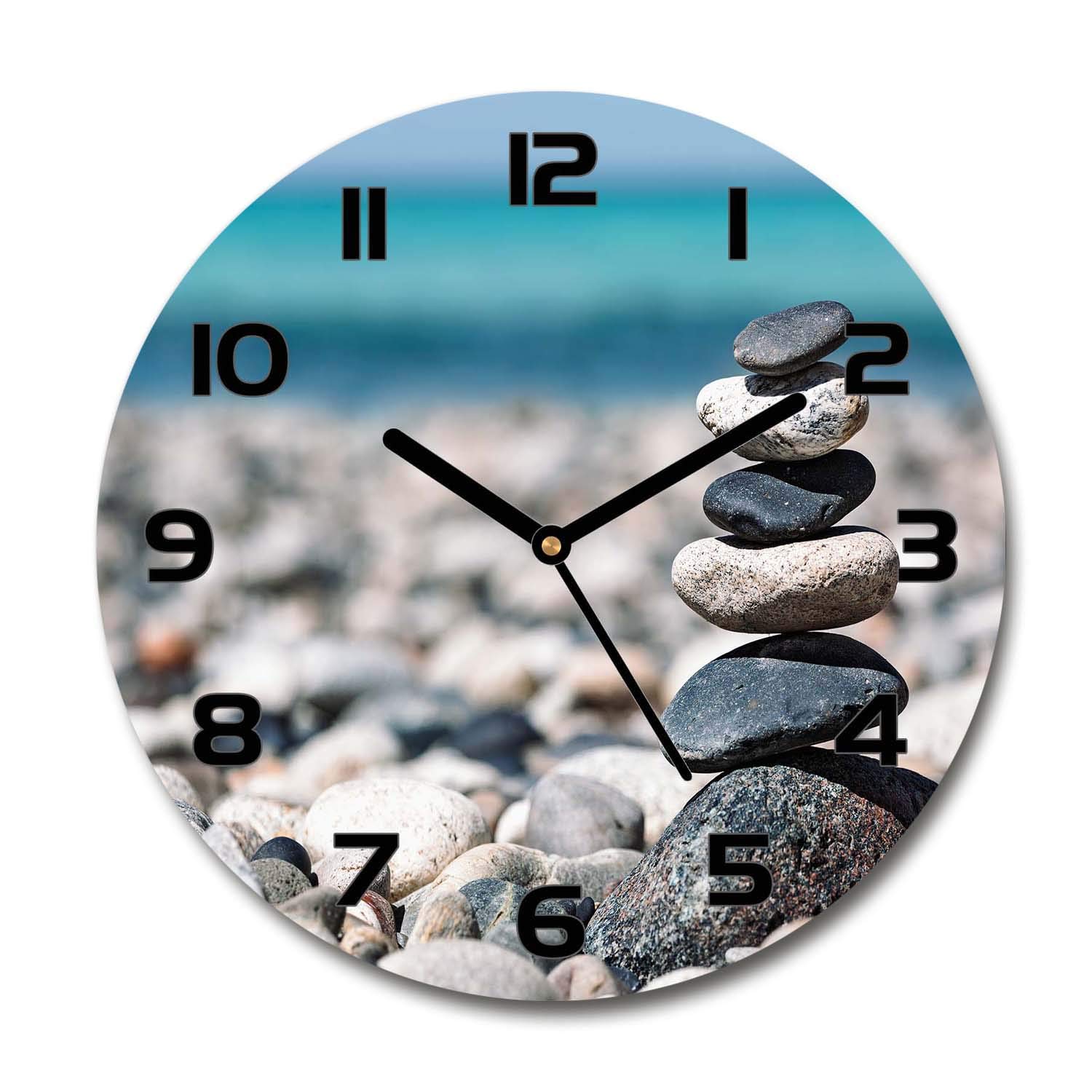 Horloge en Verre 60x60cm Tulup - Cadran Carré Silencieux Impression Tas de Pierres