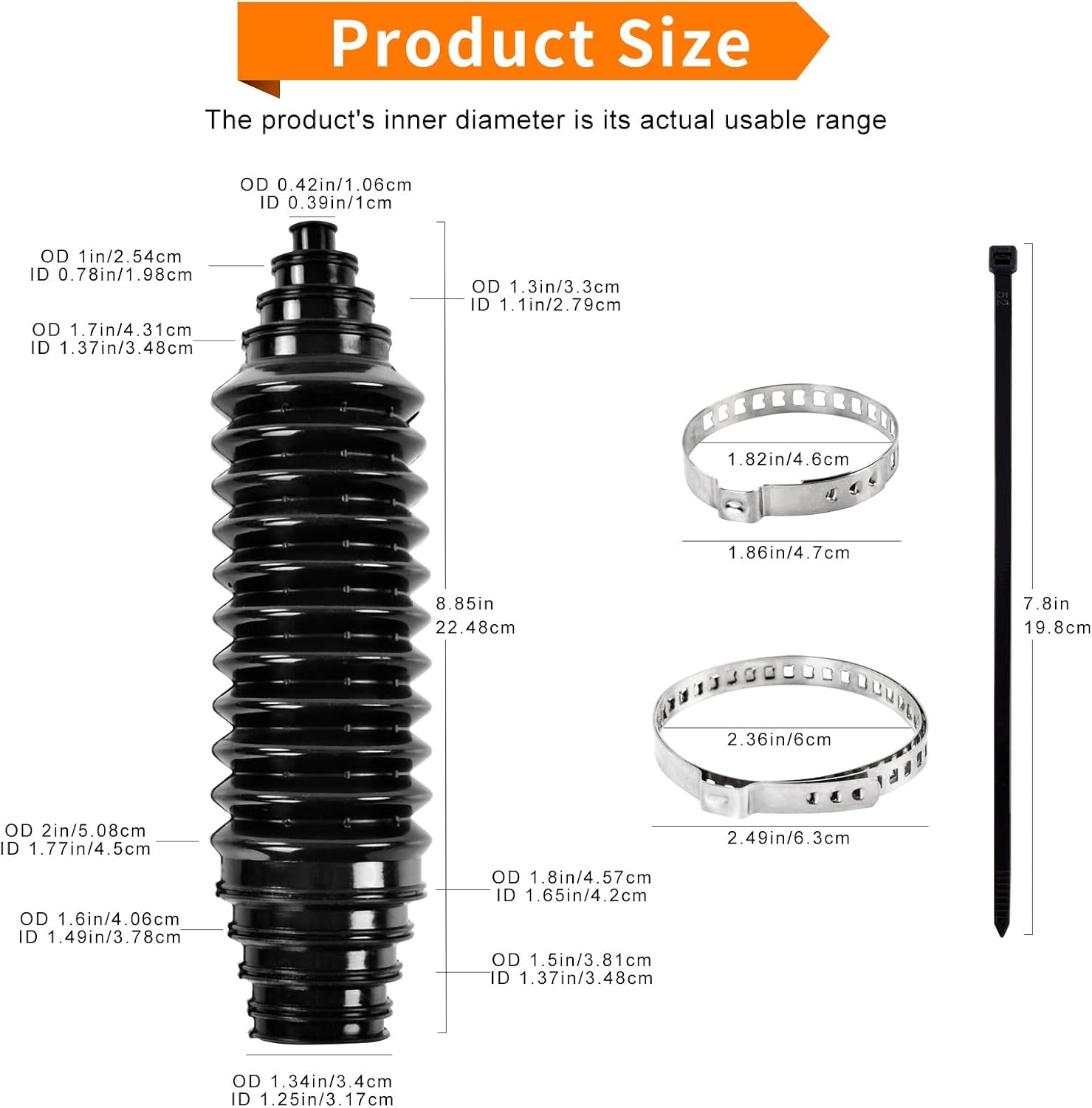 Rack and Pinion Boot Kit - Inner Tie Rod Boot with Bellows & Clamps, Waterproof Dustproof Silicone Steering Rack Boot for Most Cars, Trucks, SUVs, Car Accessories