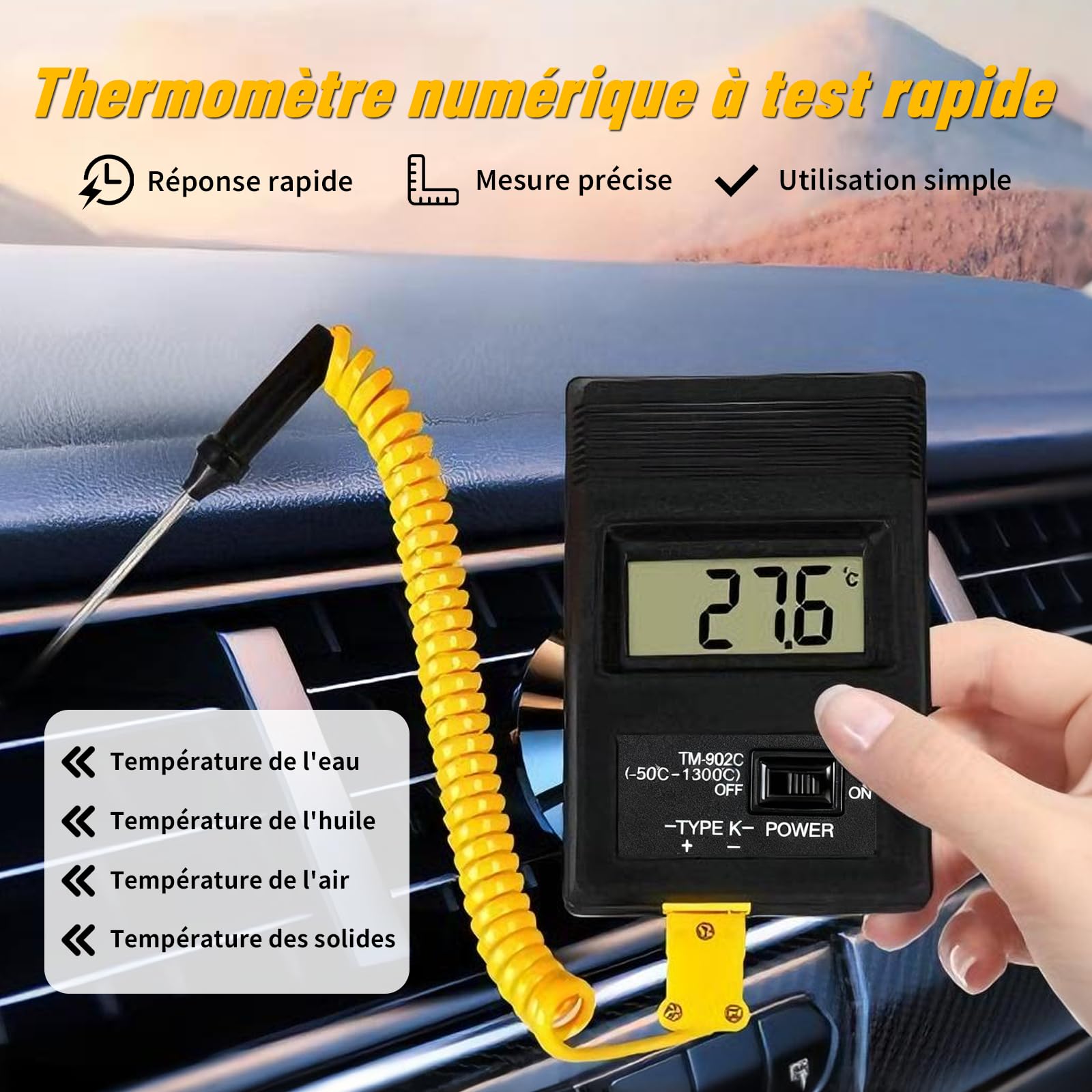 Type K Thermocouple Thermomètre, -50~1300℃ Thermomètre numérique Testeur de Température à Thermocouple Type K, Type De Contact Thermomètres Avec 2 Thermocouples pour Gaz, Liquides