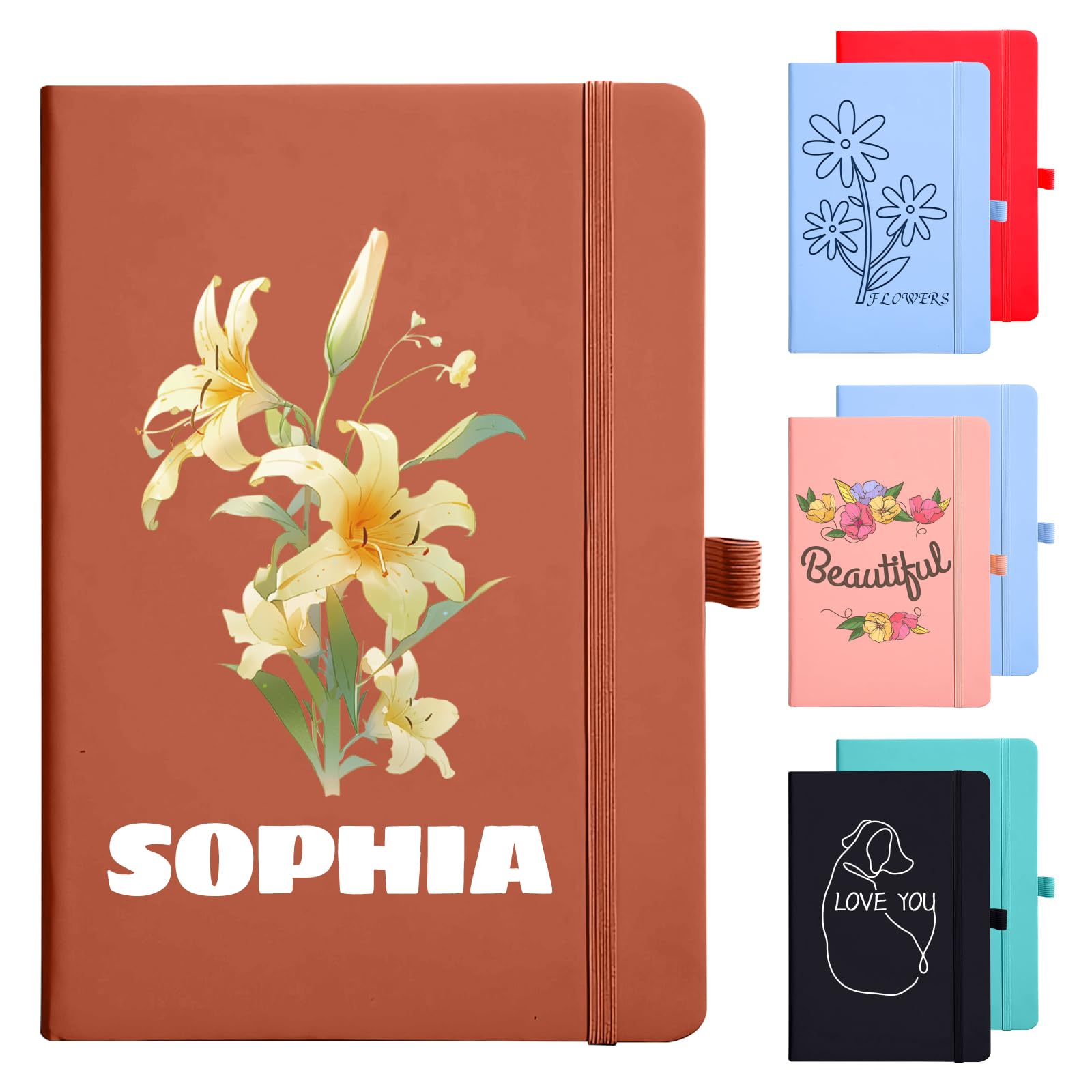 AeroBliss Custom Notebook Personalized Journals, Cover with Your Logo/Text & Birth Flower Journal - A5 (5.7"x8.5") 200 Pages Lined - 12 Designs 6