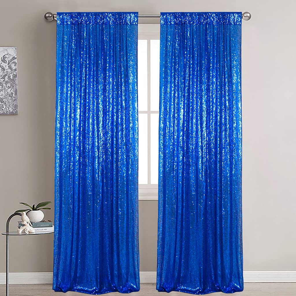Buy Partisout Backdrop Curtains Royal Blue 2 Panels 2x7ft Sequin