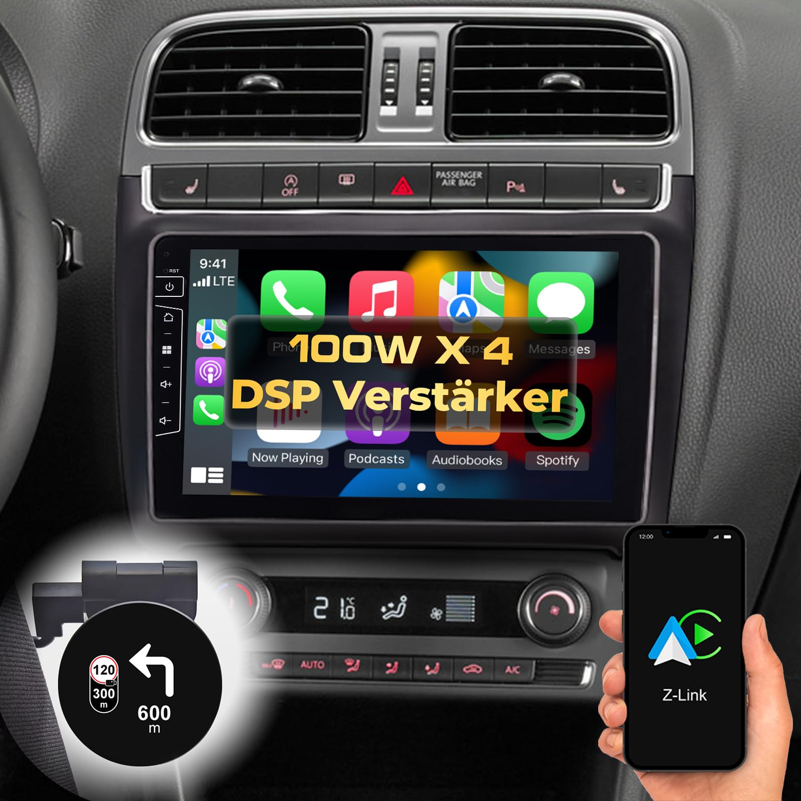DYNAVIN Android Autoradio GPS pour VW Polo 2014-2017: 9 Pouces OEM Radio avec Wireless CarPlay et Android Auto | Head-up Display | Dab+ Radio: D9-69H Premium Flex