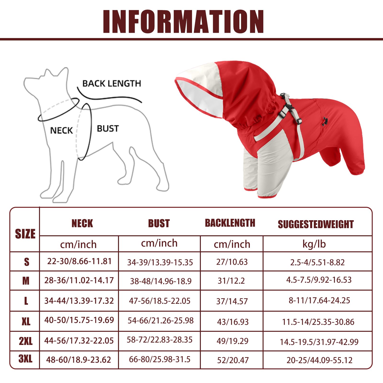 Impermeable para perro, chaqueta impermeable para perro con capucha desmontable y hebillas elásticas ajustables, ligera y vívida, chaqueta impermeable para mascotas de 4 patas con malla