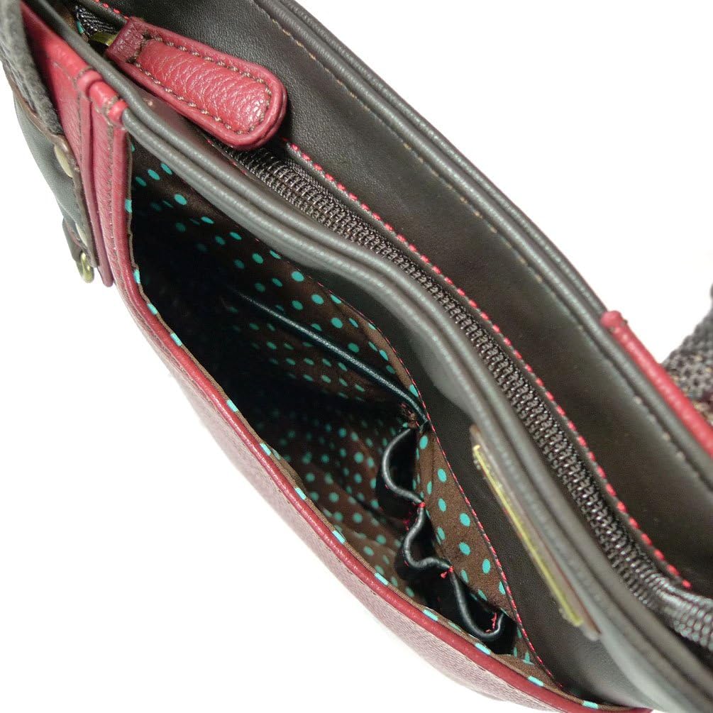 Chala Crossbody Phone Purse | SOFT PU Leather SWING Bag with Chala Key fob (Burgundy_ Pink Rose)