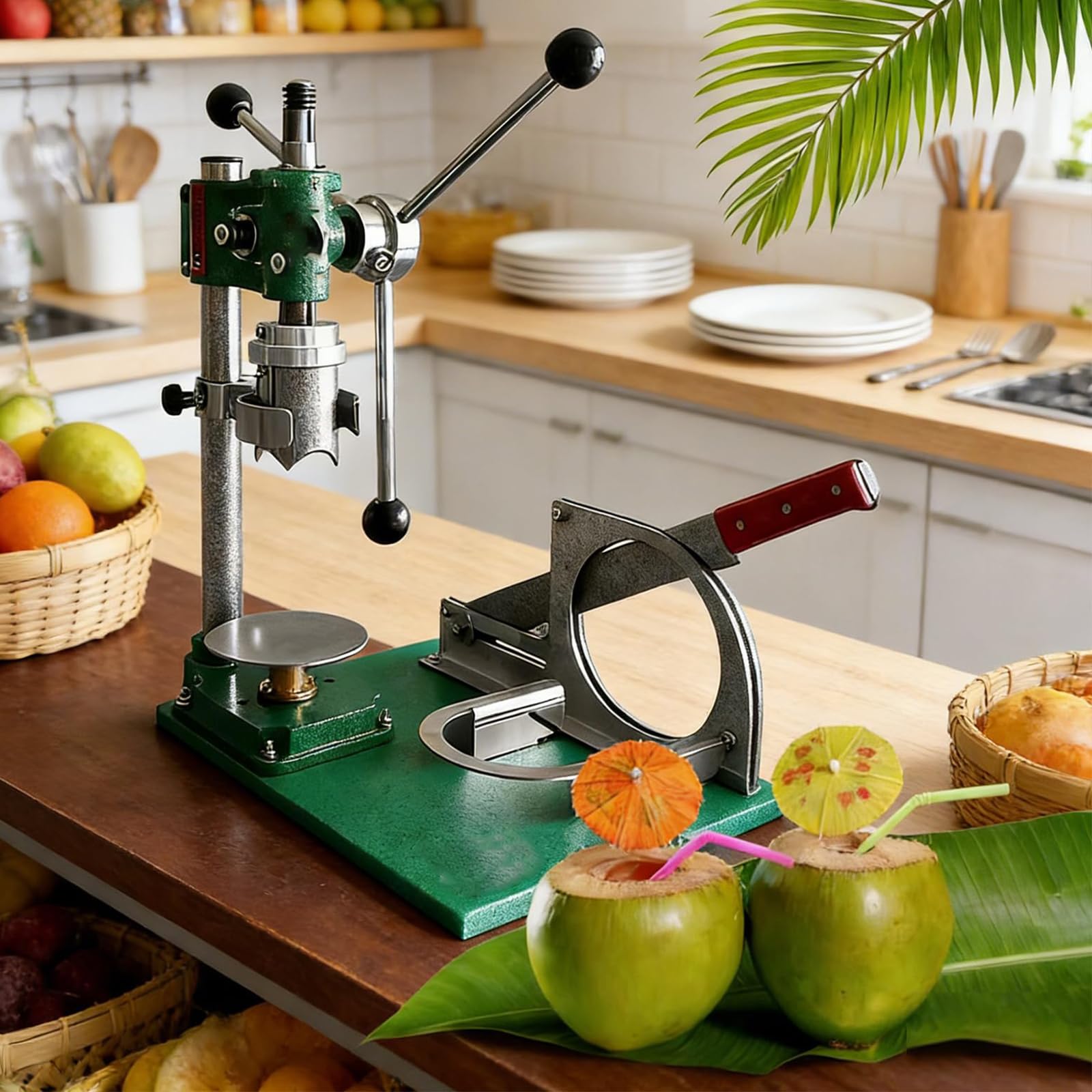 Manueller Kokosnussöffner Werkzeug mit Hebelgriff, verstellbare Höhe, Edelstahl-Bohröffner für Saftbar, Zuhause, Obstladen