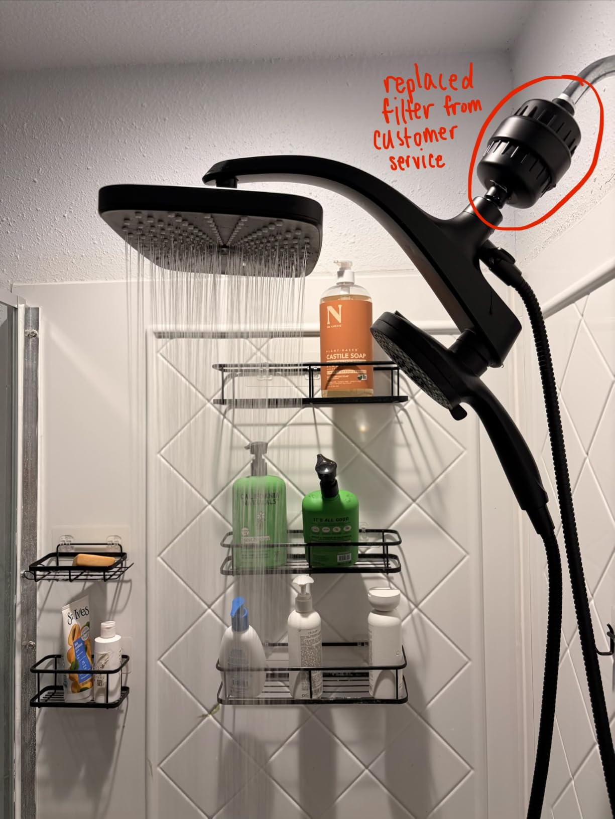 AquaBliss shower filter installed on a shower head, main product photo