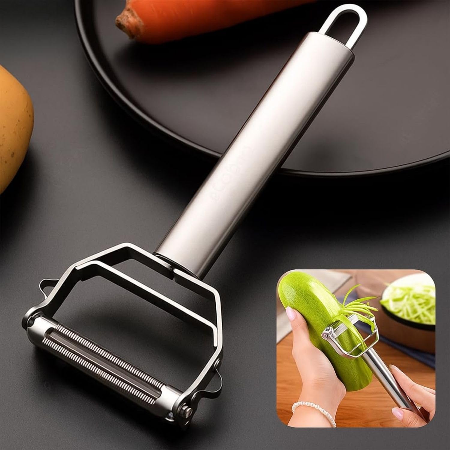 LOTERO Peeler for Vegetables and Fruits | Stainless Steel 2-in-1 Vegetable Peelers for Kitchen | Sharp Dual Blade, Slicer, Shredder, Grater | Julienne Peeler for Potatoes, Carrots, Salad Cutter & More-image-31