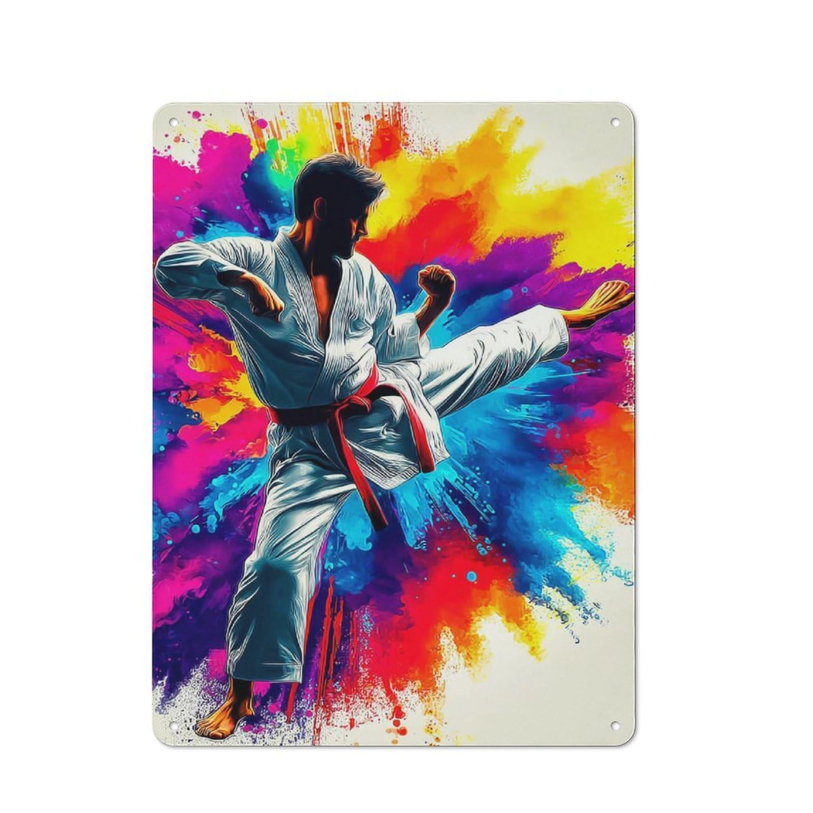 Junmoney Karate Kick In Colorful Art Metal Wall Sign 40X30cm Featuring For Garage Or Workshop, For Vintage Wall Decor Fans, For Metal Sign Collectors
