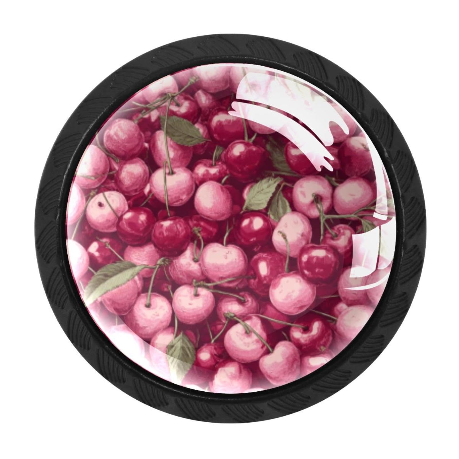Chenzzzz Multicolored 01 4 Pack Round Cabinet Knobs For Kitchen Bathroom Closet Dresser Cabinets, Pink Cherry Patter (1)