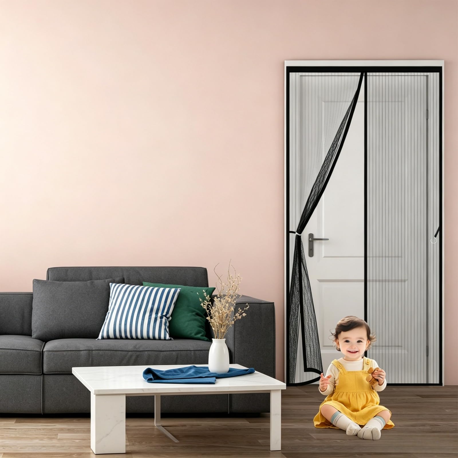 Magnetic Fly Screen Door 75 x 190 cm Keep Bugs Out Lets Fresh Air in Heavy Duty Self-Sealing Mesh No Drill Installation for Terrace, Cellar Sliding Doors, Black