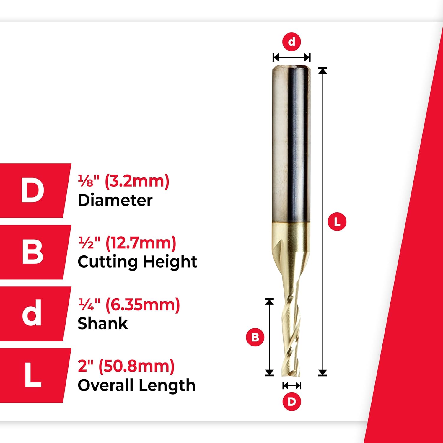 Amana Tool CNC Solid Carbide Up-Spiral Router Bit for Composite, Fiberglass, Phenolic, ZrN Coated, 46040, 1/8 Dia x 1/2 x 1/4 Shank x 2 Inch Long