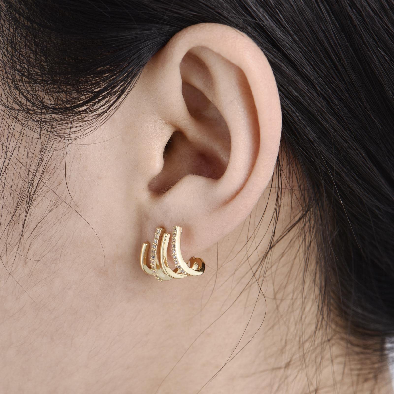 Orecchini A Bottone Geometrici Artiglio In Argento S925 E Zirconi - Gioielli A Cerchio Per Donne E Ragazze - Disponibili In Oro E Argento