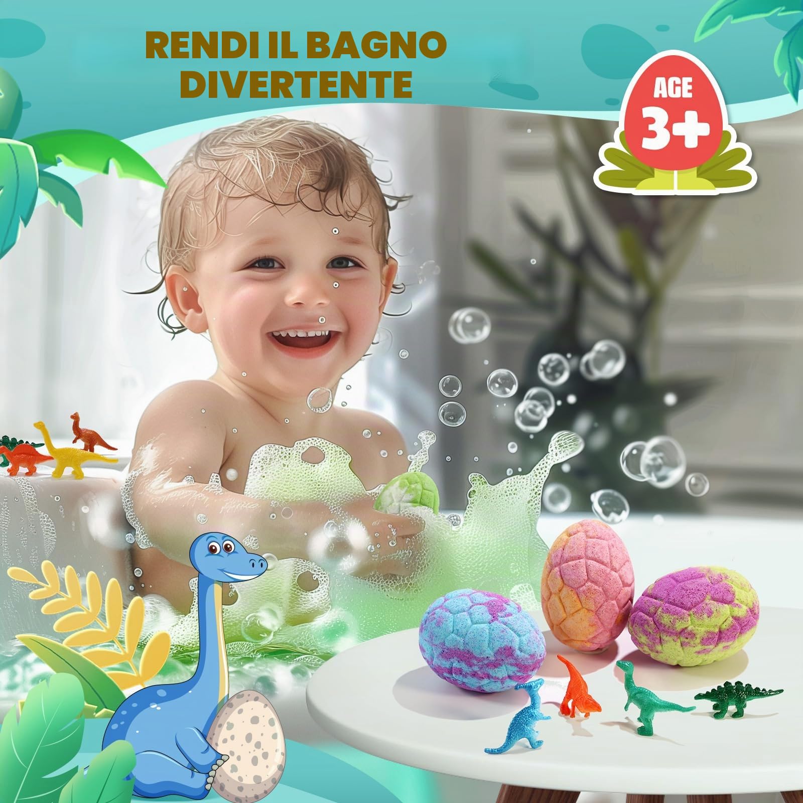 Qivatex Dinosauro Regalo 9 Bombe da Bagno con Giocattoli a Sorpresa all'interno Oli Essenziali Naturali Regalo Ragazzi e Ragazze Compleanno 3-12 anni, Uova di Pasqua 2025