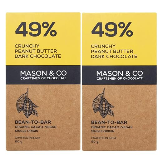 Mason & Co. 49% Crunchy Dark Chocolate with Peanut Butter, 60g (Pack of 2)