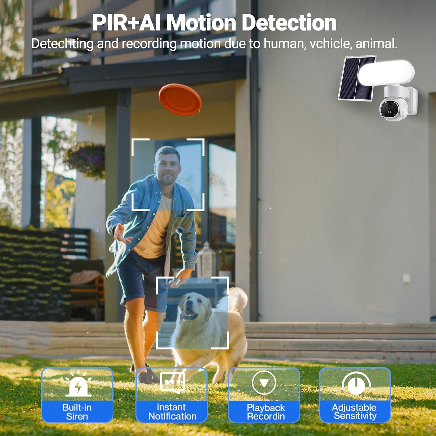 Cadrim Solar Powered Floodlight Security Camera Outdoor Wireless,1500LM Flood Light/ 2K 360° PTZ Motion-Activated Outdoor Waterproof Camera/Color Night Vision/2.4GHz WiFi/Free Local 64GB Storage