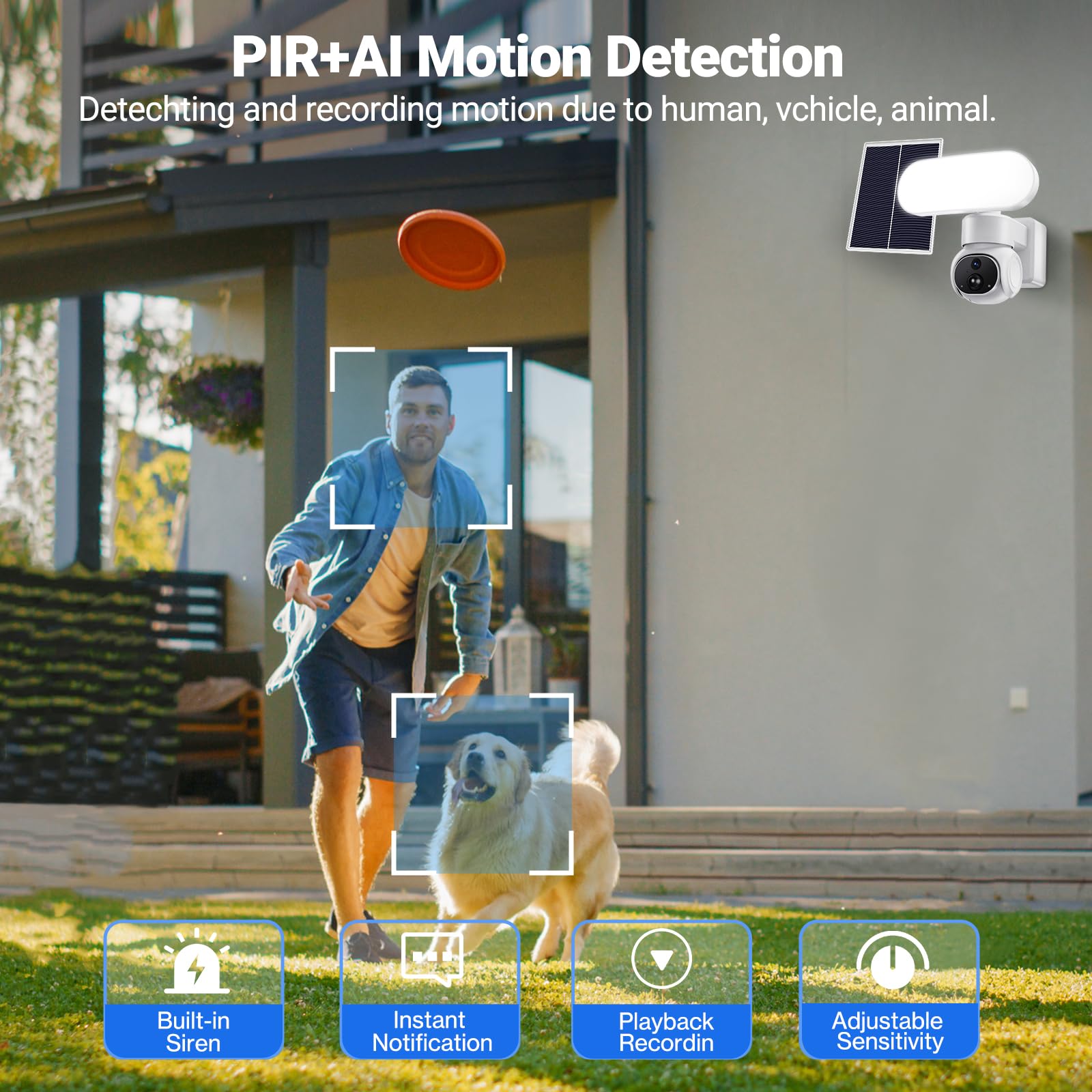 Cámara de seguridad solar para exteriores, cámara de seguridad WiFi con panel solar, seguimiento automático, visión nocturna a color