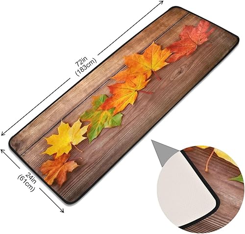 Miniatura 3 de Burbuja Maple Leaves on Wood Runner Rug 24x72 in, Washable Non Slip Area Rug with Rubber Backing, Floor Mat for Living Room Hallway Home Decor