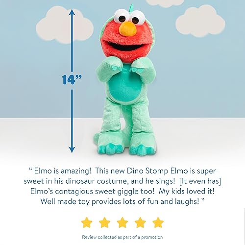 Vista 4 de Sesame Street Just Play - Animal de peluche Dino Stomp Elmo de 13 pulgadas, canta y baila, juguetes para niños para edades de 18 meses
