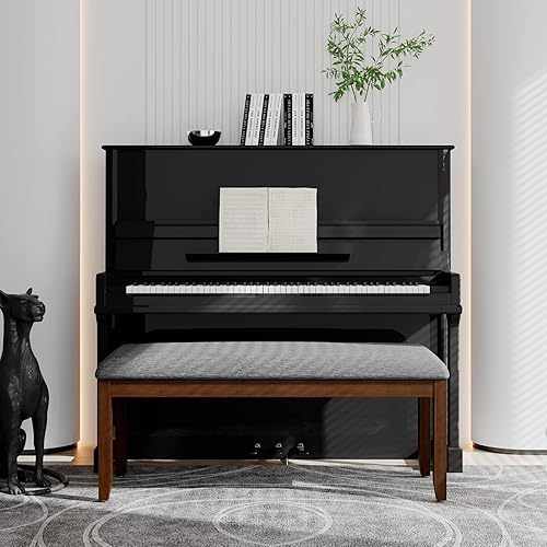 Miniatura 9 de GORELAX Asiento de banco de comedor, banco de zapatos con cojín de tela de lino, banco de piano con almohadilla antideslizante y pata de madera de