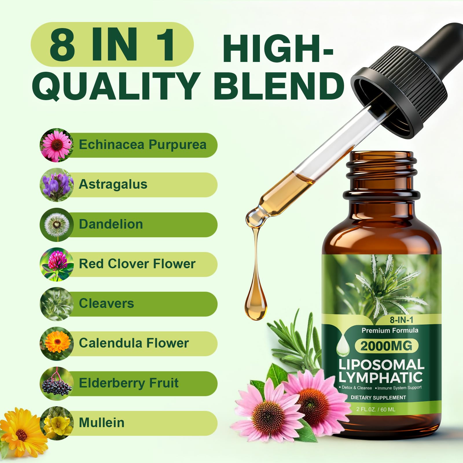 Lymphatic Drainage Drops for Detox and Cleanse, Liposomal Lymphatic Drainage Supplements with Cleavers, Calendula, Echinacea & Dandelion for Lymph Circulation & Immune Health, 2 floz - 3