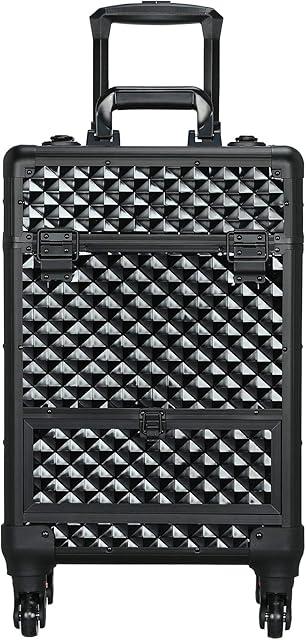 Yaheetech Cosmetic Case Professional Makeup Case Storage Travel Trolley on Wheels,Lockable Box with 1 Smooth Sliding Drawer Black
