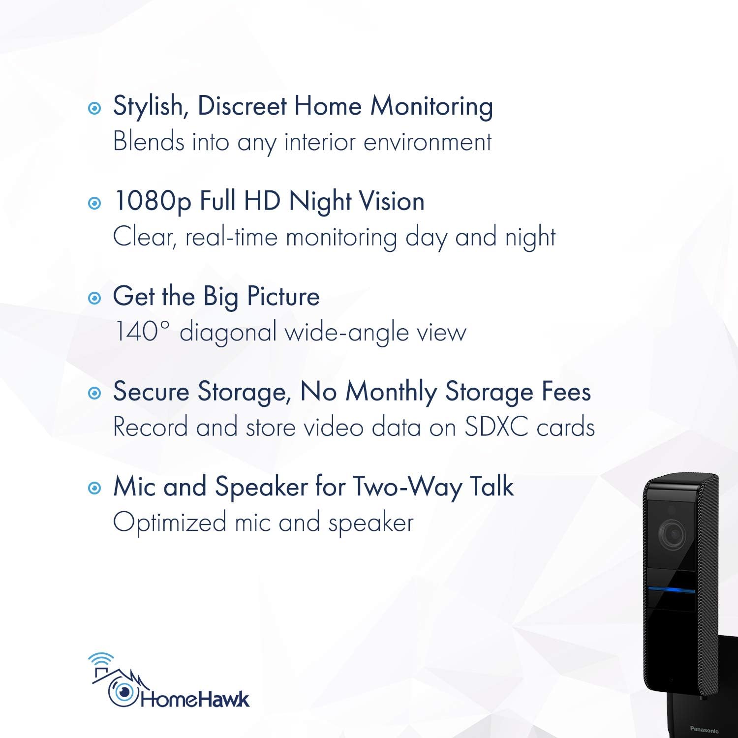 Featured Product Panasonic Homehawk Shelf Indoor Smart and Compact Home Monitoring Camera with Wide Angle, 1080P HD Video, No Monthly Fee with Local SD Storage, Night Vision, 2 Way Talk (KX-HNC810G) Gray