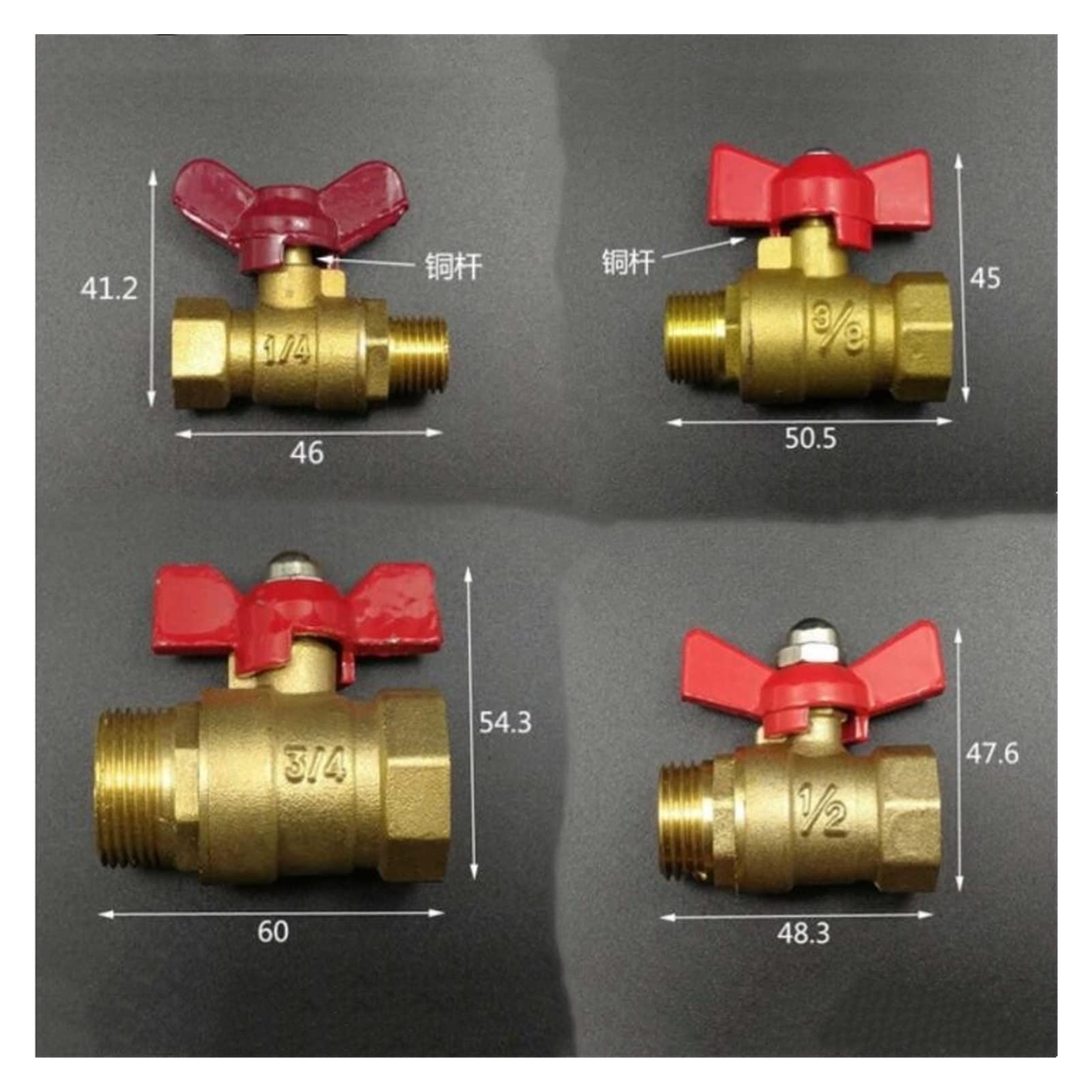 Valvola 1/4"" 3/8"" 1/2"" 3/4"" BSP Filettatura femmina-maschio Valvola a sfera in ottone a 2 vie con maniglia a farfalla rossa(0.75 Inch)