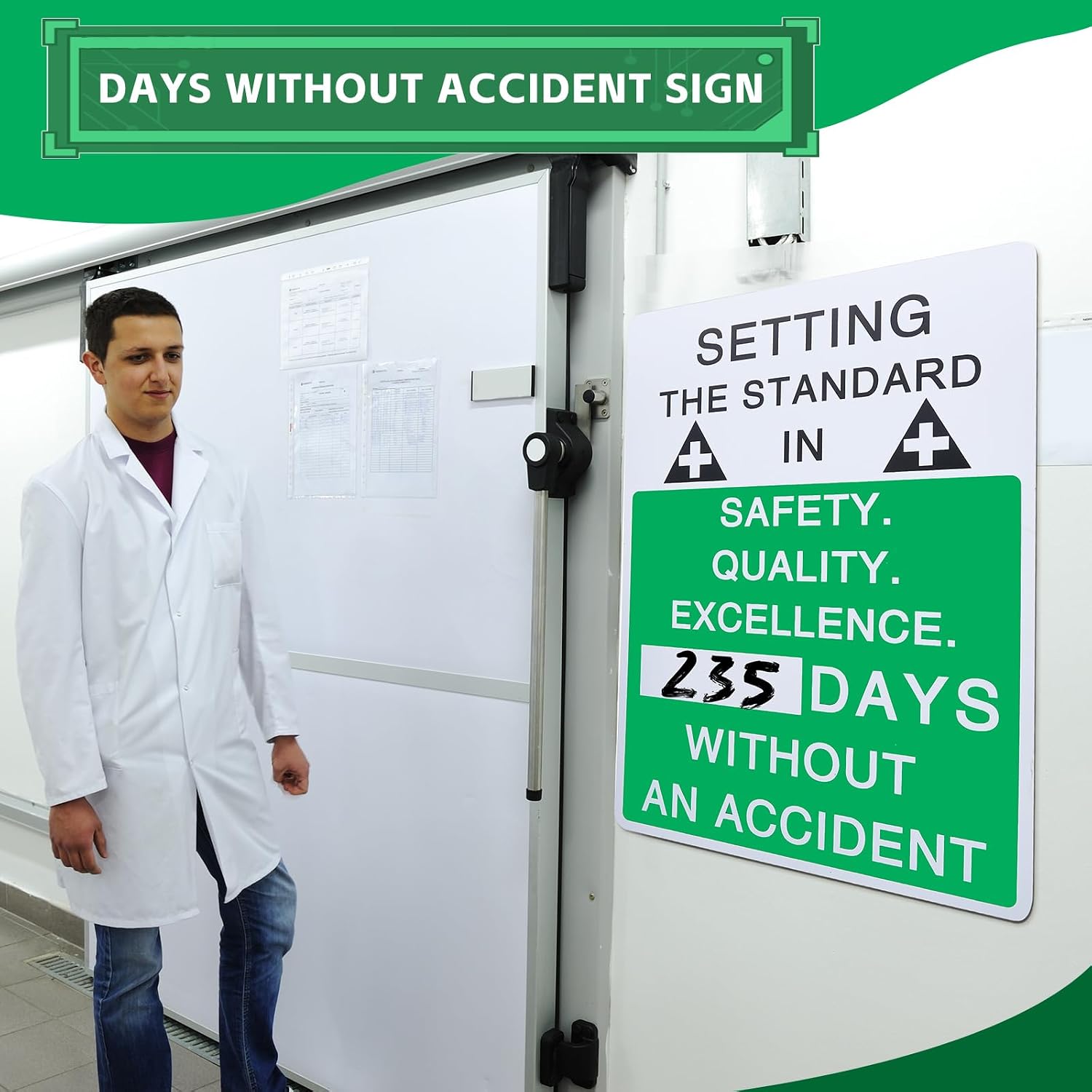 Lineshading 2 Pcs Plastic Days Without Accident Sign 20" x 14" Write a Day Sign Setting the Standard in Safety Quality Excellence Safety Is the Priority Quality Is Standard(English)