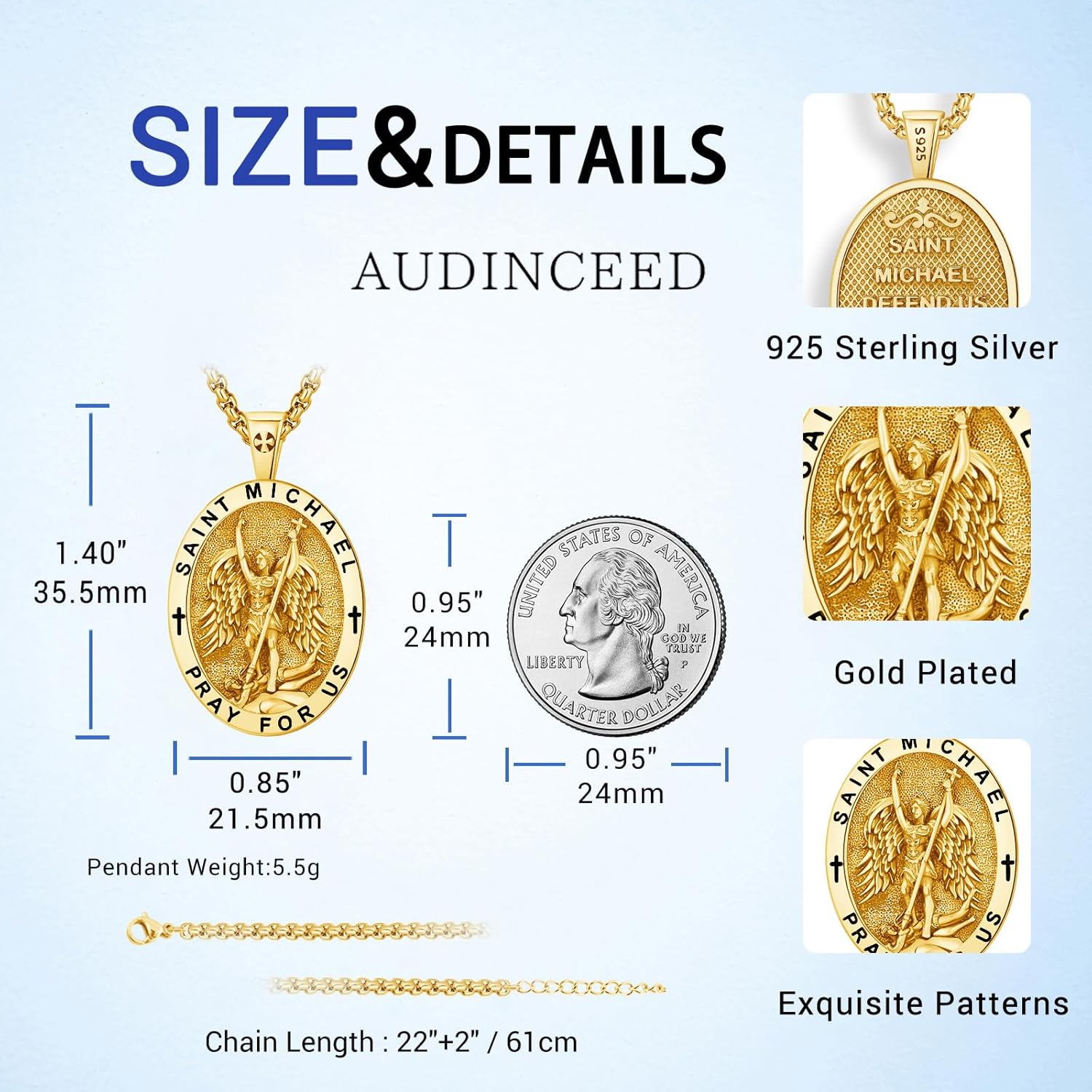 18K Gold St Michael Pendant/Saint Anthony/Archangel Raphael/St Benedict/San Judas/Jesus Cross/Santa Muerte/Virgin Mary Necklace 925 Sterling Silver Amulet Jewelry for Men Women - Image 2