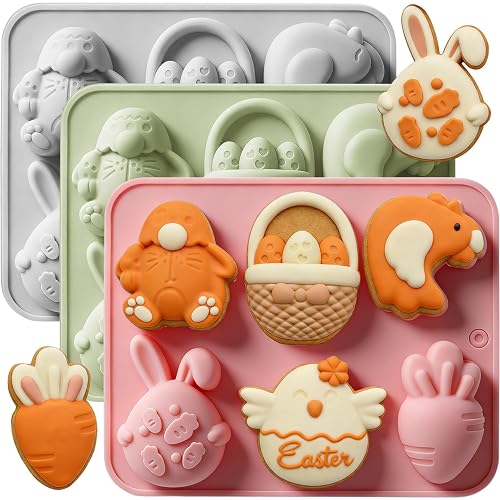 3Pack Easter Silicone Molds, 3D Bunny Carrot Egg Shapes Easter