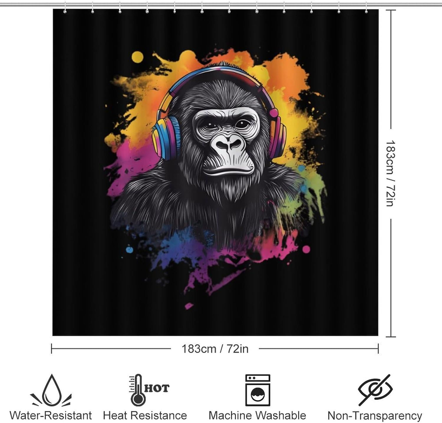 Colorful Gorilla Monkey Modern Bathroom Sets with Shower Curtain and Rugs Decor 4 Pcs with 12 Hooks
