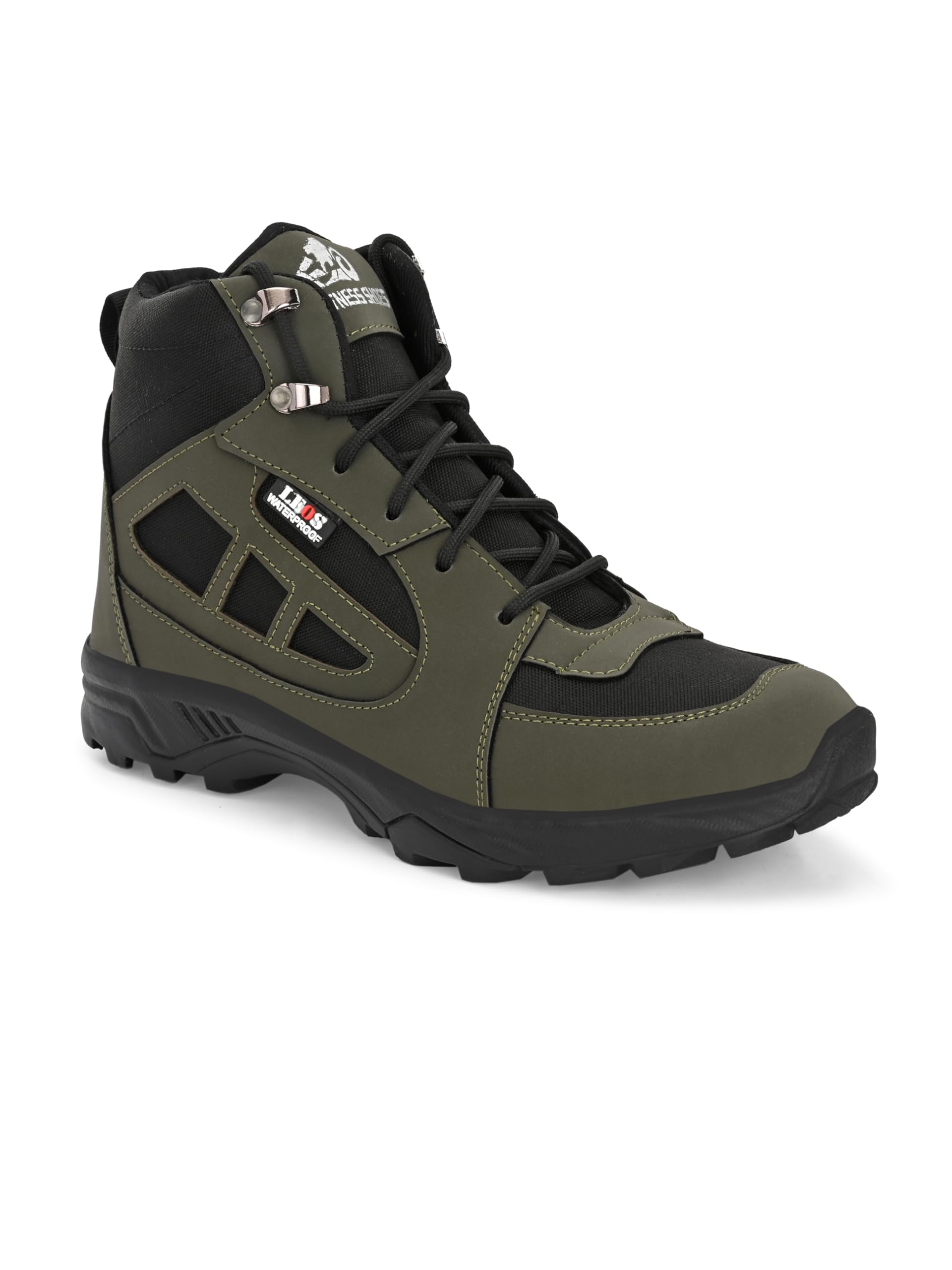 Leo Fitness Waterproof Outdoor Trekking Boots | Black Hiking Boots with Cushioned Footbed, Anti-Slip Rubber Sole