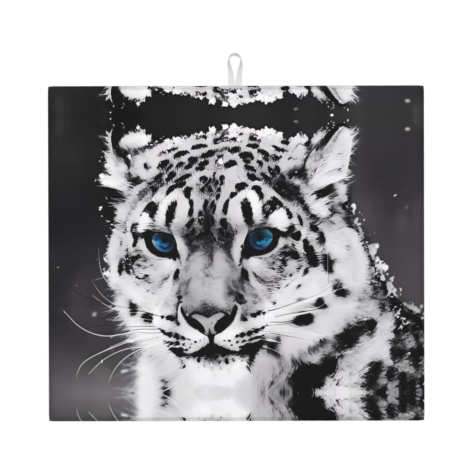 HJFCZH Snow tiger Prints Kitchen Drying Mat – Absorbent Dish Throw for Countertops, Quick-Dry Non-Slip Layer with Colorful Designs, for New Kitchens