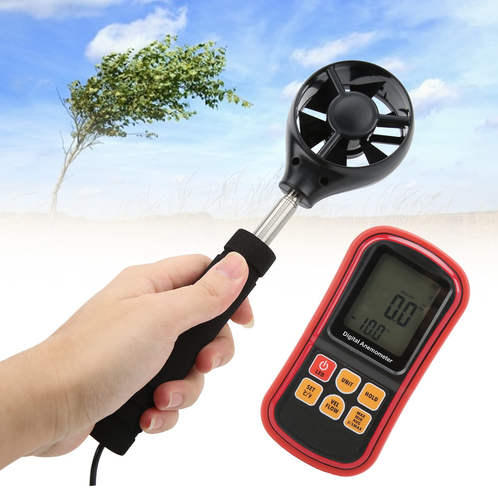 Probador de velocidad del viento con anemómetro digital para actividades al aire libre