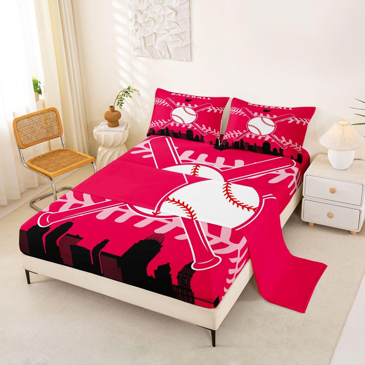 Erosebridal Sports Bed Sheets Set for Kids Boys Girls Teen Boy Baseball Sheet Set Queen Softball Sheets Ball