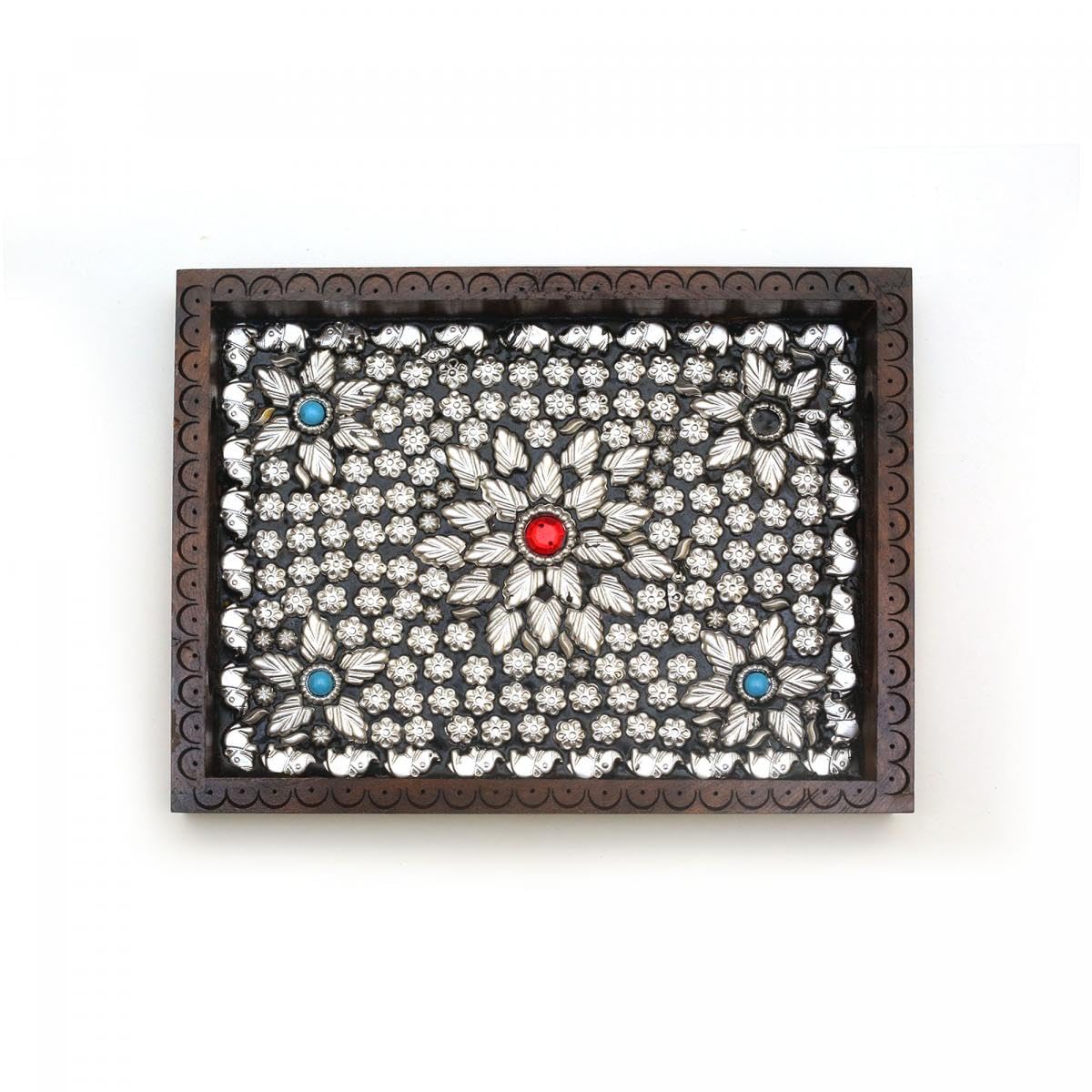 TARANG ARTS Decorative Wooden Serving Tray, Square Wooden Tray for Coffee/Tea/Food Serving Hand Tray (1 * 8 * 6 Inch) 1