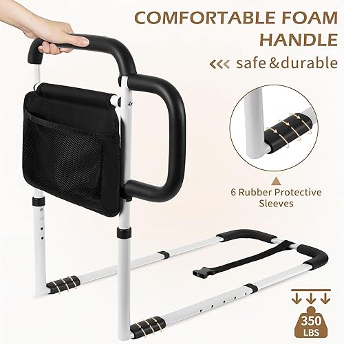 Miniatura 8 de Barandillas de cama con barra de agarre para adultos mayores, bastón de cama para personas mayores con mango de espuma y bolsillo de almacenamiento,